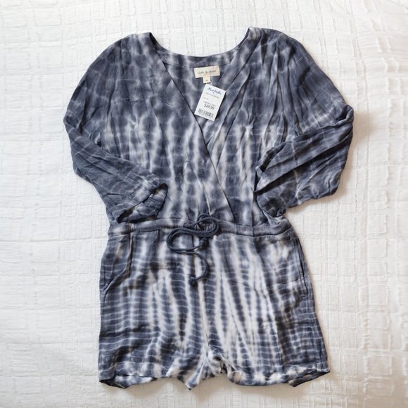 NEW Cloth & Stone Tie-Dyed Blue White Romper Medium - Picture 1 of 7